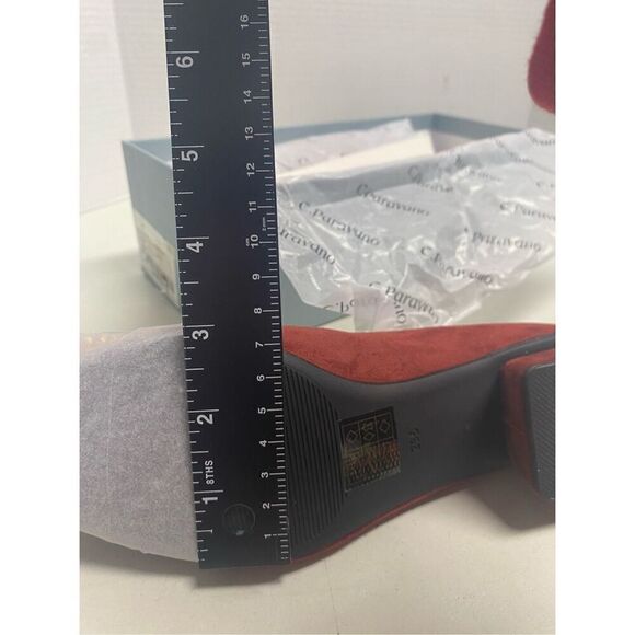 C.PARAVANO Alessia Women’s Red Suede Leather Pumps Size EU 37 US 6.5 Block Heels - Picture 6 of 7